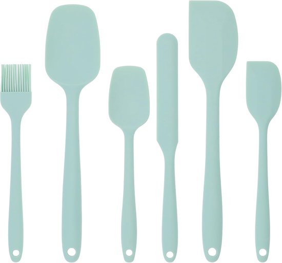 Spatelset - Set van 6 - Spatels - Keukengerei - Kookgerei - Pottenlikker - Pannenlikker - Bakkwast - Hittebestendig - Vaatwasserbestendig - 6 delig - Siliconen - Lichtgroen
