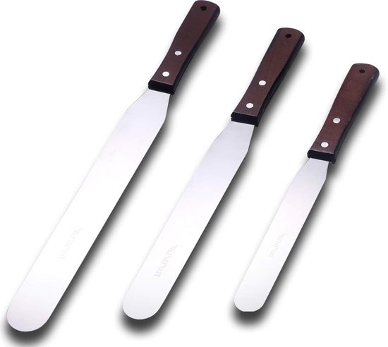 Spatelset van 3 paletmessen glazuur - 15,2 cm, 20,3 cm, 25,4 cm bakken, antislip handvat