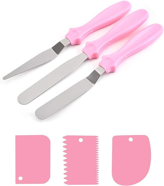 Spatelset van roestvrij staal, voor het verspreiden van room, taartdecoratie, ijsblokjes voor gebak (roze)