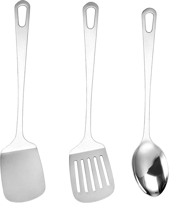 Spatelset voor keukengereedschap, platte sleufspatel, kooklepel, roestvrijstalen spatel, keukengerei accessoires van roestvrij staal