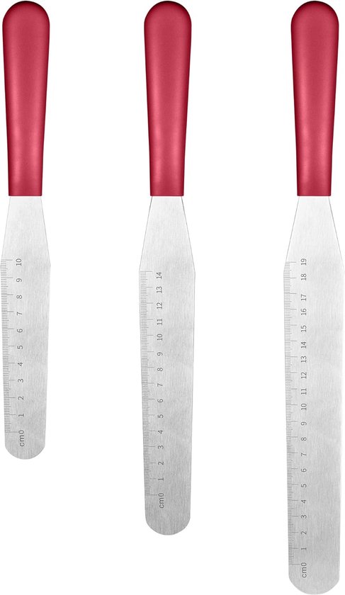 Spatelset,430 Roestvrij Staal Oppervlak(3Stuks,Rood)