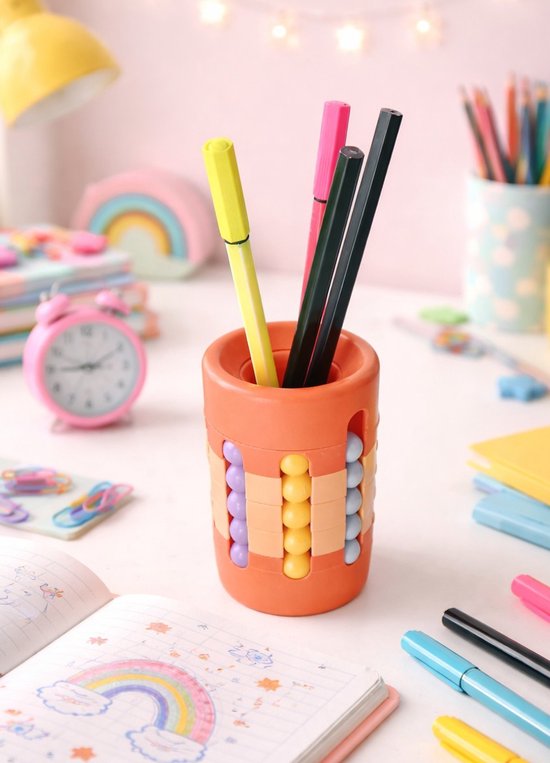 Spinner - educatief - pennenhouder - Magic cube - magic beans - oranje van Moutyanty
