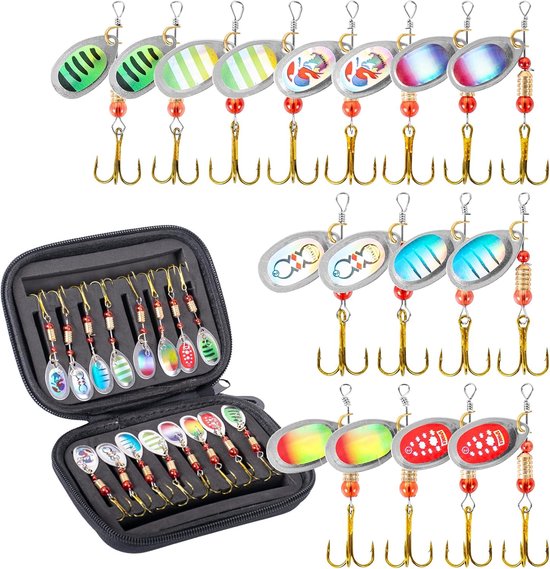 Spinnerbait - 16 Stuks - Roofvissen - Hardmetalen Spinnerbaitset met Tackleboxen - Ultralicht Roofvis Kunstaas - Met Blinkertjes - Visaas - Vis Accessoires Set - Voor Het Vissen op Baars, Forel en Zalm - Zumolir®