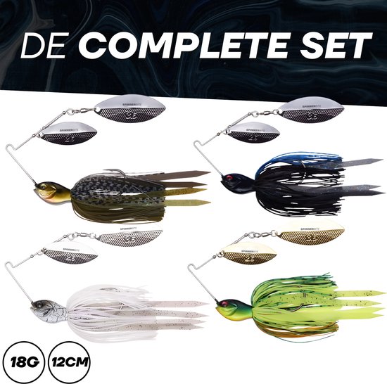 SpinnerBite™ PRO set van 4 - 18G - 12CM - Premium Spinnerbait - 2 Lepels - Hoogwaardige details - kunstaas - kunstaas roofvis - snoek - hengelsport - Kunstplug - Spinner bait van Merkloos