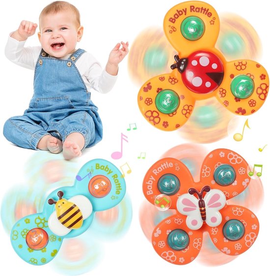Spinning Finger Hand Spinner 3-Pack, Cartoon Bad Speelgoed, Sensorisch Fidget Cadeau voor Kinderen van 1-6 Jaar