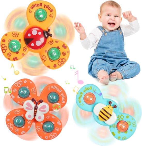 Spinning Finger Hand Spinner 3-Pack, Cartoon Bad Speelgoed, Sensorisch Fidget Speelgoed voor Kinderen van 1-6 Jaar van Merkloos