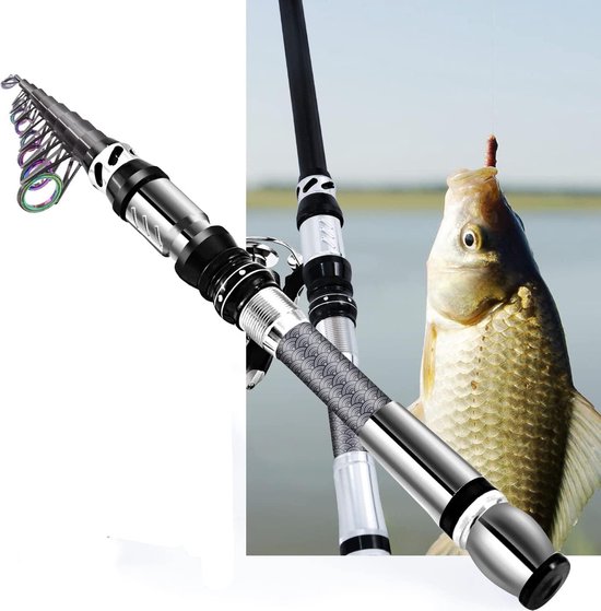Spinning Rod en Reel Combo 2.1m, 2.4m, 3.0m 3.6m Carbon Telescopische Hengel 13BB Visserijhaspel Tas Lokt Lijn Haken Set (Staaf UV 2.4M/94"/8ft) van Merkloos