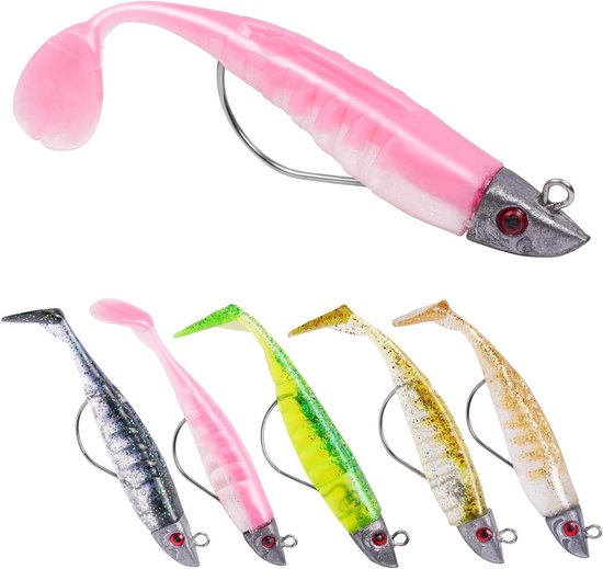 Spinning Visaas, Rubber Vissen, Zachte Aas met Loodkop Haak, Aas voor Zeebaars, Snoek en Forel, Visspullen voor Zout- en Zoetwater