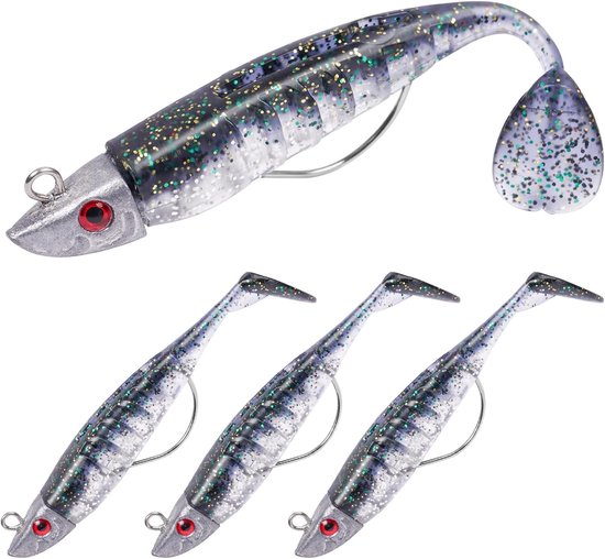 Spinning Visaas, Rubber Vissen, Zachte Aas met Loodkop Haken voor Snoek, Forel en Zeebaars, Perfect voor Zoet- en Zoutwater Vissen