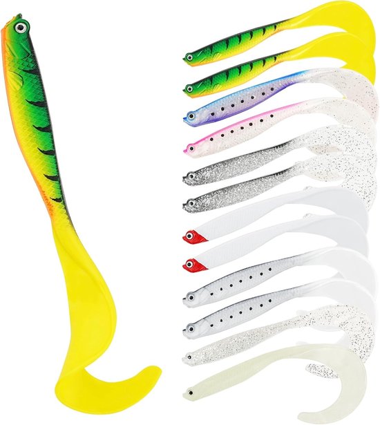 Spinning Visgerei met Rubber Vissen, Zachte Aas met Loodkop Haak, Perfect voor Snoek, Forel en Zeevisserij