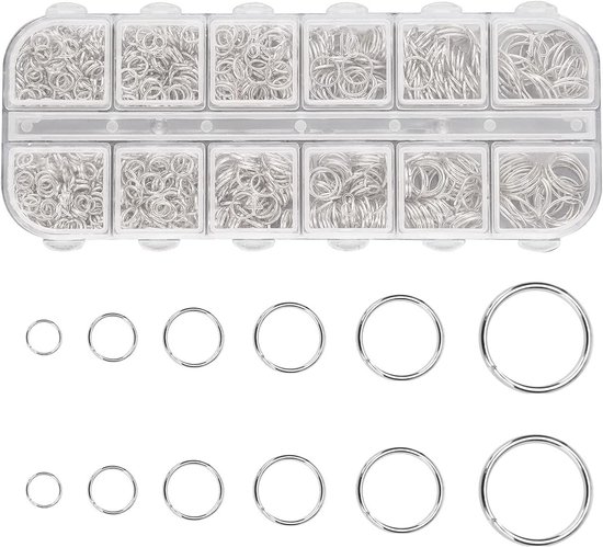 Split Ringen voor DIY Sieraden, 1200 Stuks Open Bending Ringen, Zilveren Metalen Jump Ringen voor Kettingen en Armbanden van Merkloos