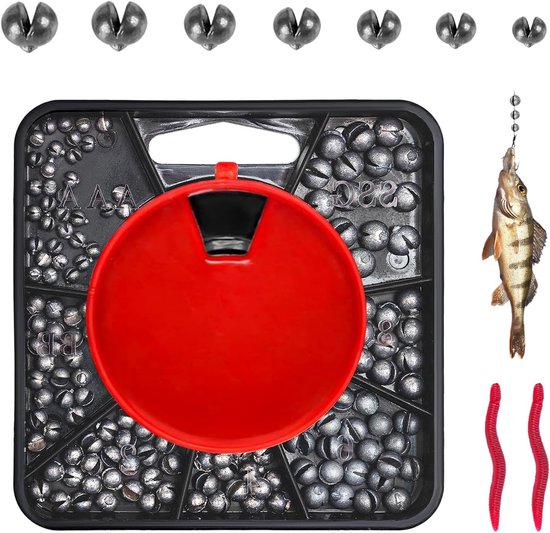 Split Shot Vistuigen Set met Opbergdoos, Diverse Gewichten voor Worm Aas, Perfect voor Vissen