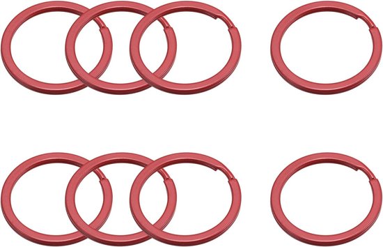 Split Sleutelhanger Ringen 30mm - 8 Stuks, Ronde Platte Sleutelhouders voor Sleutelorganisatie en Decoratie, Rood, Duurzaam en Handig