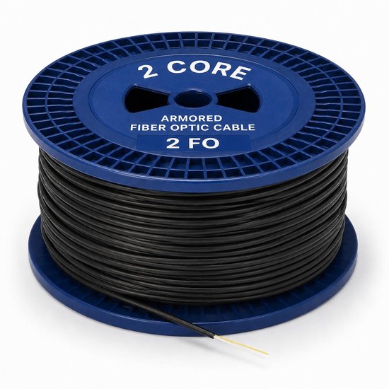 Spoel van vezeltouret 2FO 500 m monomode G657 A2, zwarte mantel, uv-bescherming, FTTH