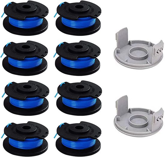 Spoel voor Ryobi 18 V, 24 V, 40 V, reservespoel, 0,065 inch, bosmaaierdraad, compatibel met Ryobi One + AC14RL3A, 8 spoelen + 2 snijdoppen