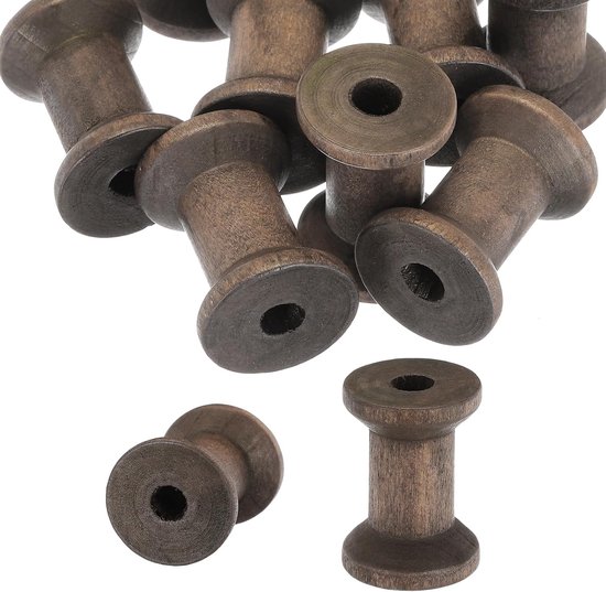 Spoelen 3 cm x 2 cm, 10 stuks onafgewerkte houten naaigaren spoel natuurlijke draad weven klossen voor ambachten borduurwerk, donkerbruin