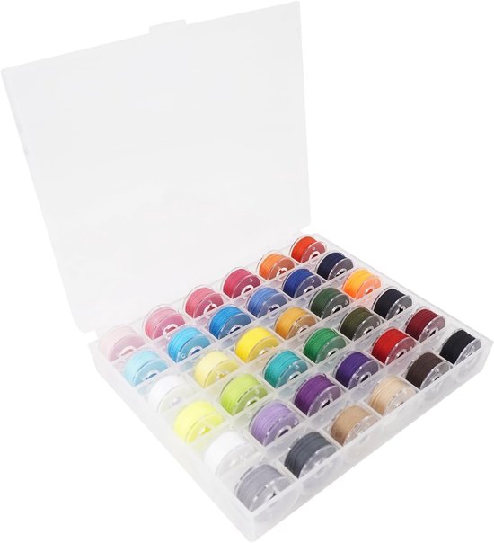Spoelen, 36 kleuren spoelen onderdraad naaimachinespoelen gesorteerde kleuren Bobbin voorgewikkelde spoelen naaigaren set gesorteerde draad voor Brother Janome Babylock Kenmore