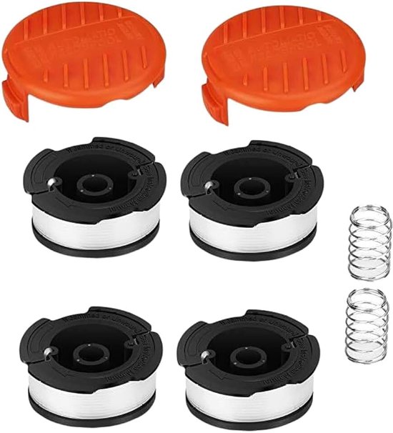 Spoelen Black & Decker GL4525, GL5028, GLC1423L, GLC1825L grastrimmer, 8-pack voor trimmers ⌀1,6 mm draaddiameter Bevat 4 trimmerspoelen, 2 beschermkappen, 2 veren