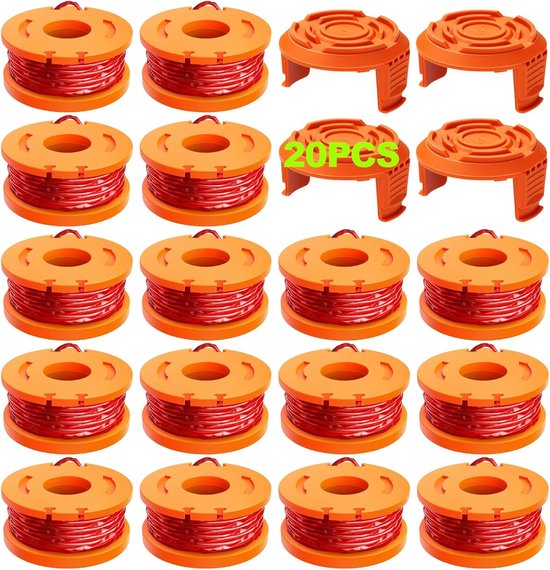 Spoelen compatibel met Worx bosmaaier, 1,65 mm diameter en 3 m lengte, bevat 16 reservespoelen en 4 reservedoppen
