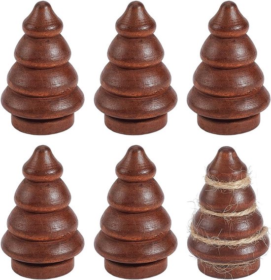Spoelen in kerstboomvorm, 5,6 x 3,6 cm, gladde en draaibare spoelen, bruin, lege spoelen voor textiel, linten en handwerk