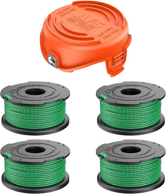 Spoelen met 90583594 Deksel, 2mm/0,08" 6,1m Spoellijnen Compatibel met de Black and Decker A6486 GL9035, GL8033, GL7033 (4 Spoelen + 1 Deksel)