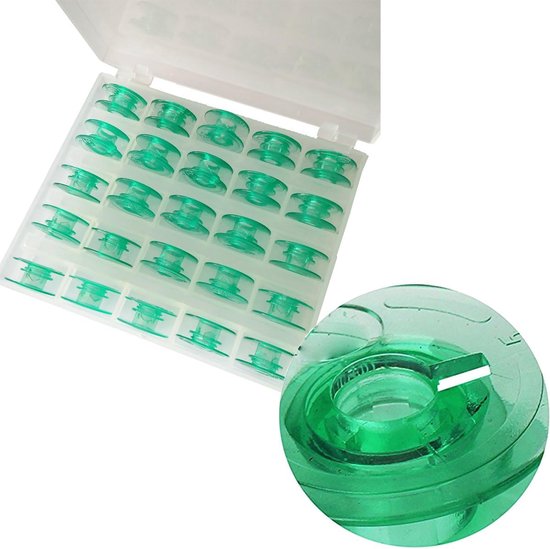 Spoelen met draadgat Compatibel met/vervanging voor Husqvarna Viking Merk #4123078-GS, 4131825-45,4125615-45 (25PCS/Box Groene spoelen)