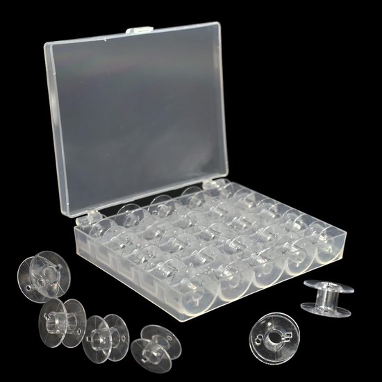 Spoelen met transparante spoelbox, naaimachinespoelen, W6 spoelen, waarschuwingsdoos, kunststof spoelen, naaimachine, spoelcapsule voor babylocknaald met spoelbox en meetlint