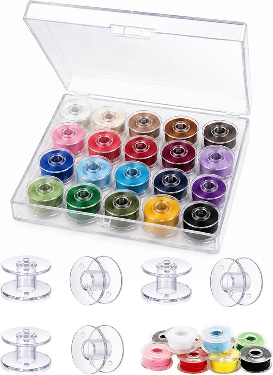 Spoelen naaimachine, 20 stuks met organizerdoos, hoogwaardige kunststof naaiaccessoires voor knoopvrije draadloop en reparatie