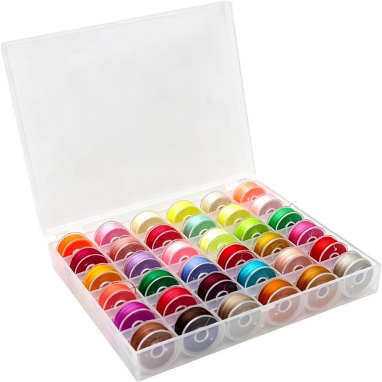 Spoelen naaimachine met draad, naaimachinespoelen in 36 kleuren, spoelcapsule, naaiaccessoires met transparante opbergdoos, voor naaien, doe-het-zelf (warme kleuren)