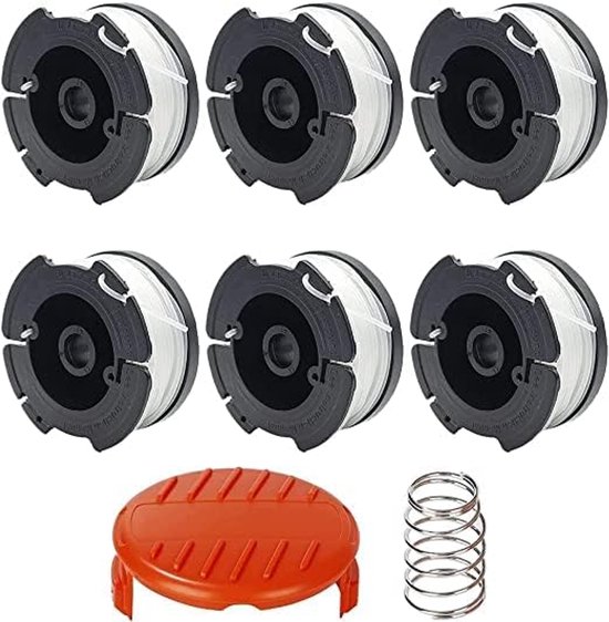 Spoelen voor Black and Decker grastrimmer, set met 6 spoelen, 1 afdekking en 1 veer