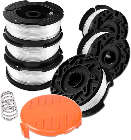 Spoelen voor Black en Decker Grastrimmer, 6 Stuks | Grastrimmer Spoelen met Spoelafdekking en Veer, Lengte 9,15 m, Diameter 1,65 mm