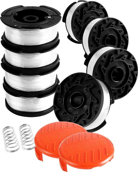 Spoelen voor Black en Decker Grastrimmer, 8 Stuks | Grastrimmer Spoelen met Spoelafdekking en Veer, Lengte 9,15 m, Diameter 1,65 mm