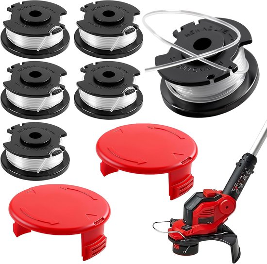 Spoelen voor Einhell GE-CT 18/28 Li, draadspoelen voor grasmaaiers, nylon, voor Einhell GE-CT 18/28 Li en GE-CT 18/28 Li TC, lengte 5,2 m, Ø 1,6 mm (6 spoelen + 2 doppen)