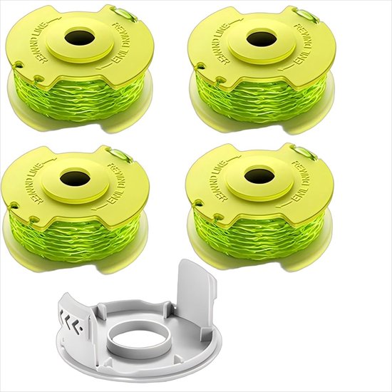Spoelen voor grastrimmer voor Ryobi ONE+ 18 V/24 V/40 V – bijgewerkt model met 3,4 m snoer (Ø 2,0 mm) – incl. 4 spoelen + 1 deksel