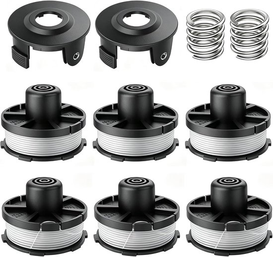 Spoelen voor Makita grastrimmer, grastrimmer, draadspoel 195858-1/196146-9, compatibel met Makita accu-grastrimmer 18V DUR181/RF/Z, Ø 1,6 mm - 8,3 m lengte (6 spoelen + 2 doppen + 2