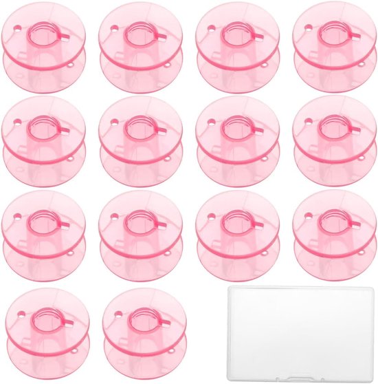 Spoelen voor naaimachine, 16 stuks, naaispoelen met spoelbox, kunststof spoelen voor draden, naaimachines, kunststof spoelen, naaimachines, voor de meeste naaimachines, roze