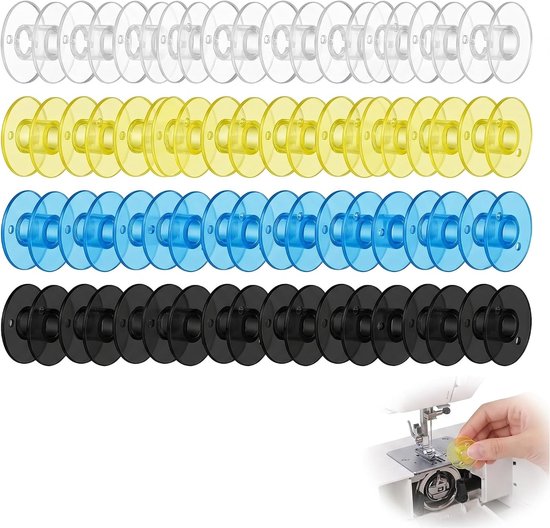 Spoelen voor naaimachine, kunststof spoelen in 4 kleuren (transparant, geel, blauw, zwart), compatibel met doe-het-zelf naaiaccessoires