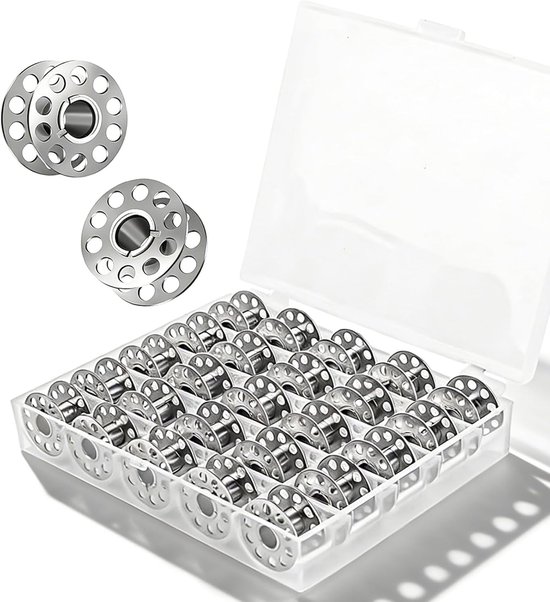 Spoelen voor naaimachine, lege spoelen voor onderdraad, accessoires, metalen spoelen in transparante opbergdoos, naai-accessoires voor huishouden en handwerk