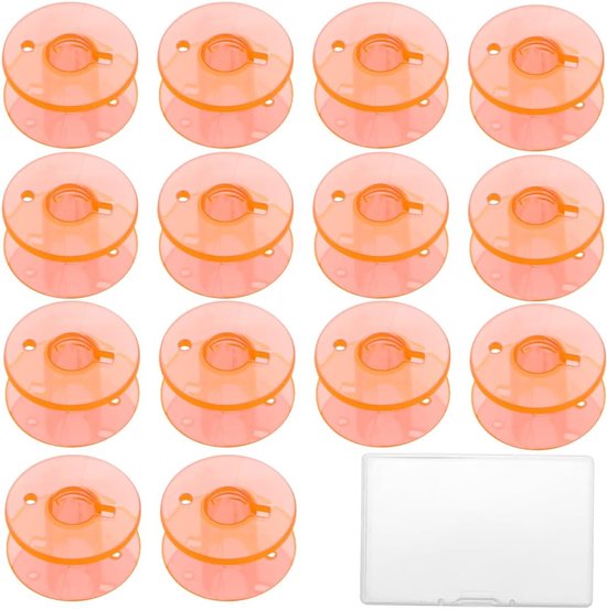 Spoelen voor naaimachine, naaispoelen met spoelbox, kunststof spoelen voor draden, naaimachines, kunststof spoelen, naaimachines, voor de meeste naaimachines, oranje