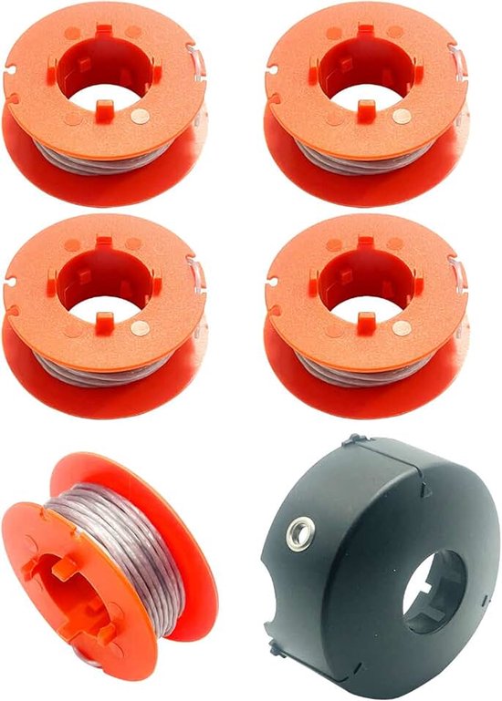 Spoellijn, vervanging voor grastrimmer Bosch ART 23 26 30 Combitrim Easytrim, Pro-tap, automatische spoellijn, 8 meter, met deksel voor F016L71088 (5 spoelen en 1 deksel)