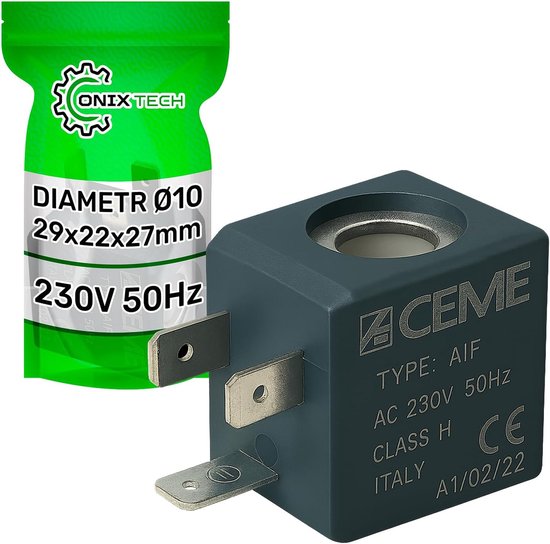Spoelventiel type AIF 230V 50Hz met gatdiameter Ø 10 mm en afmetingen 29x22x27 mm - ONIX TECH