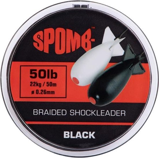 Spomb Braided Shockleader - Black - 22kg - 50lb - 0.26mm - 50m - Zwart van Spomb