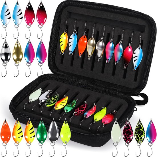 Spoon Set, 18 Stück Kunstköder Spinner Blinker, 2,5/3,5/5 g Angelzubehör mit Aufbewahrungsbox, Forellenköder Spoons Set für Forelle Barsch und Hecht