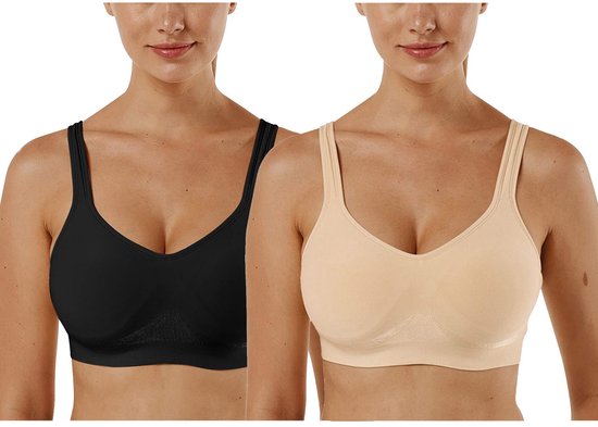 Sportbeha voor dames, 1/2/3-delige set, effen, zonder beugel, klassieke comfortabele stretch beha, medium ondersteuning, gevoerd, feel-good beha