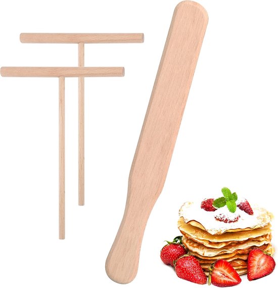 Spreider voor pannenkoek, deegverdeler met houten spatel, deeg, omeletten, 2 stuks