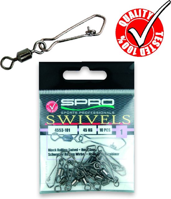 Spro Black Rolling Swivel & Hook Snap (10 pcs) - Maat : 3 van Spro