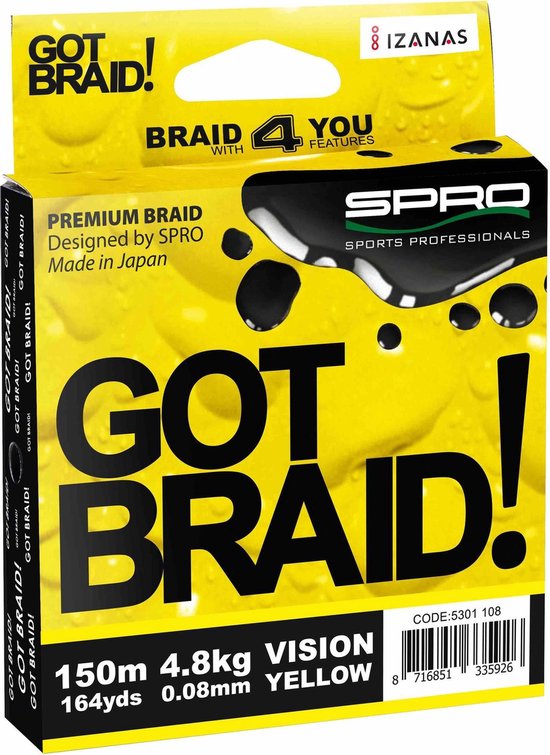 Spro Got Braid! Gevlochten Vislijn 150 M Geel 0.200 mm van Spro