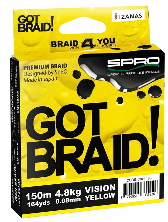 Spro Got Braid! Gevlochten Vislijn 150 M Geel 0.200 mm van Spro