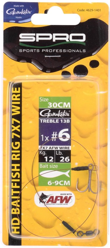 Spro Heavy Duty Baitfish Rig 7 x 7 - 30 cm - enkele haak + dreg  - haakmaat 6 van Spro