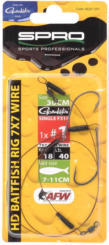 Spro Heavy Duty Baitfish Rig 7 x 7 - 30 cm - enkele haak - haakmaat 1 van Spro